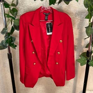 Attitude Unknown Metallic Button Blazer, Red, Women’s Size M